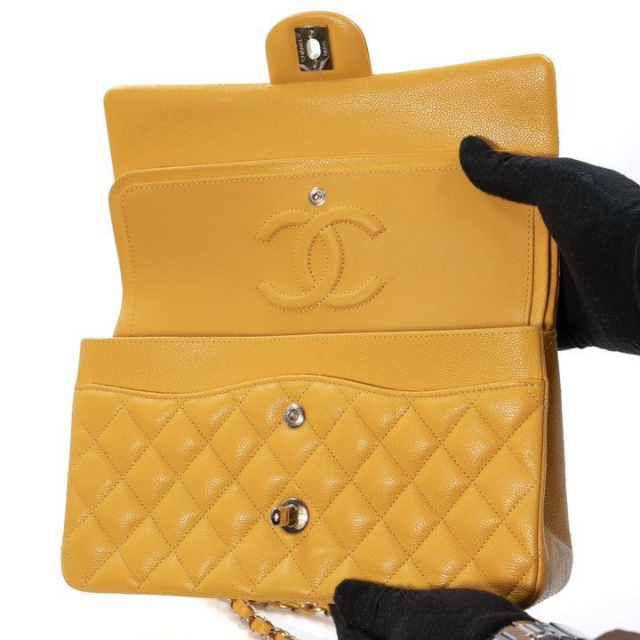 Chanel Classic Flap Bag in Yellow Caviar Leather with Gold Tone Hardware