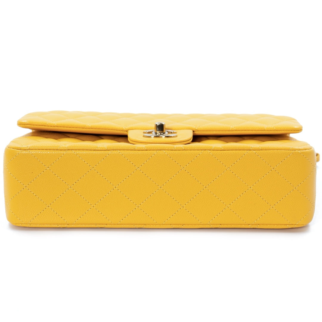 Chanel Classic Flap Bag in Yellow Caviar Leather with Gold Tone Hardware