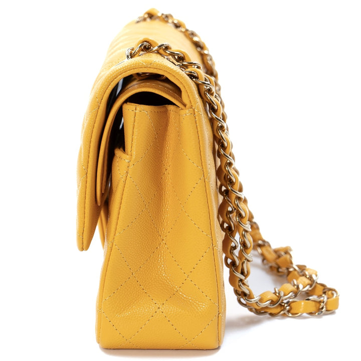 Chanel Classic Flap Bag in Yellow Caviar Leather with Gold Tone Hardware