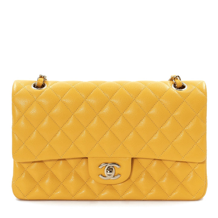 Chanel Classic Flap Bag in Yellow Caviar Leather with Gold Tone Hardware
