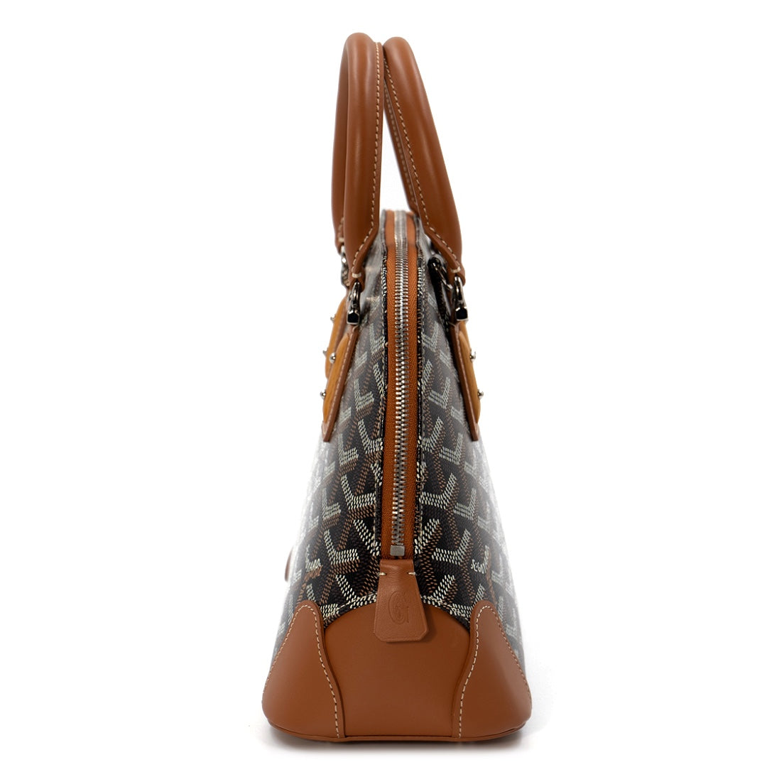 Goyard Mini Vendôme Bag in Black Goyardine Canvas with Tan Leather Trim