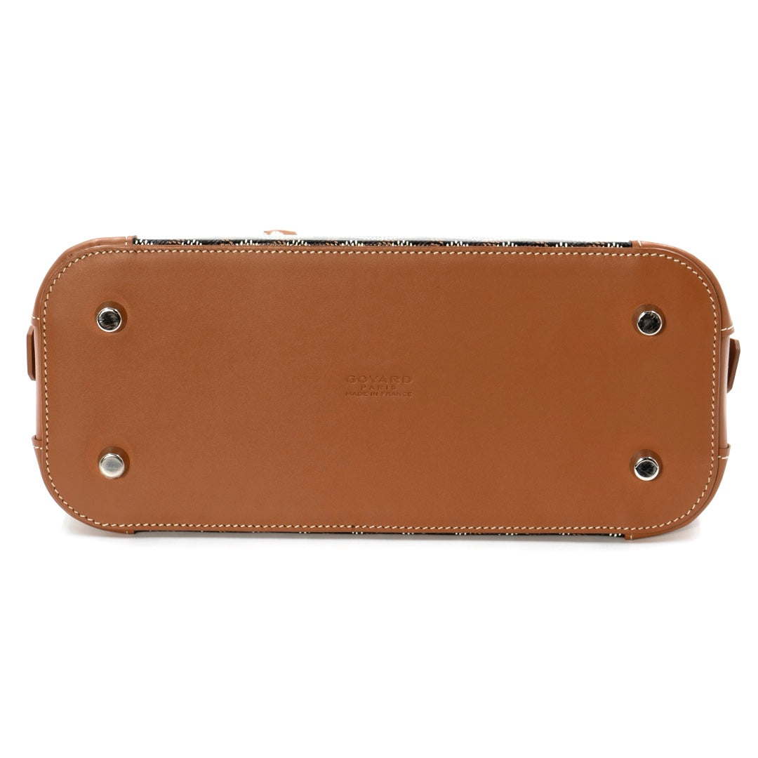 Goyard Mini Vendôme Bag in Black Goyardine Canvas with Tan Leather Trim