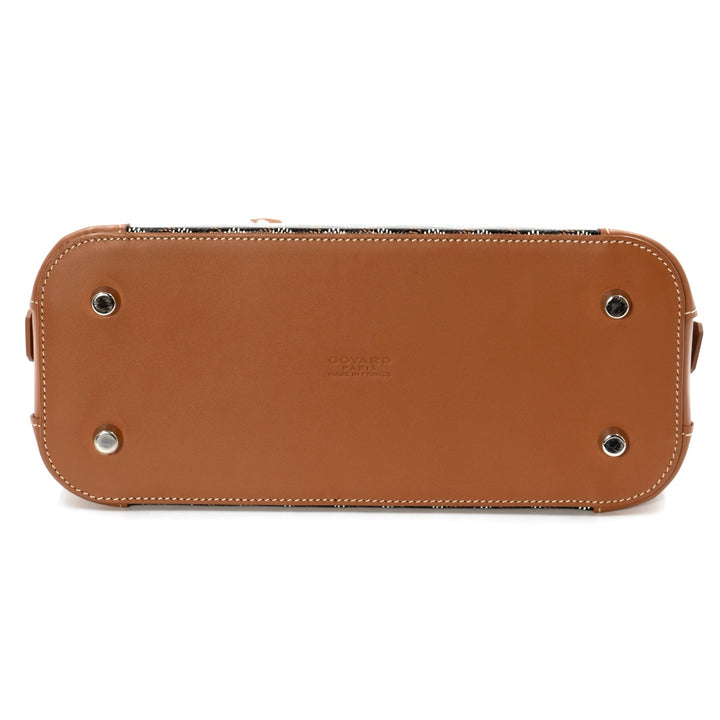 Goyard Mini Vendôme Bag in Black Goyardine Canvas with Tan Leather Trim