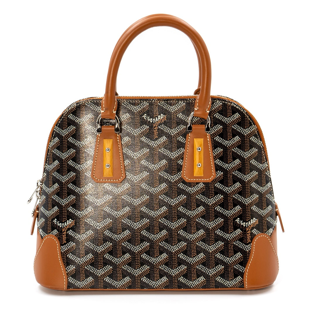 Goyard Mini Vendôme Bag in Black Goyardine Canvas with Tan Leather Trim