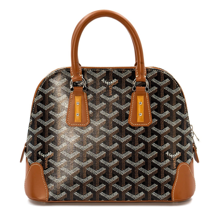 Goyard Mini Vendôme Bag in Black Goyardine Canvas with Tan Leather Trim