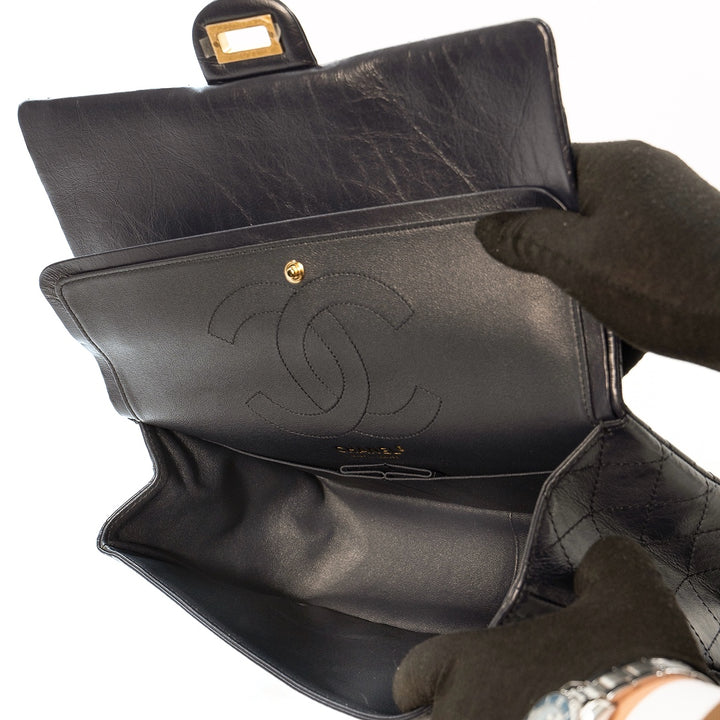 Chanel 2.55 Reissue Flap Bag in Navy Blue Quilted Crinkled Leather with Gold Tone Hardware