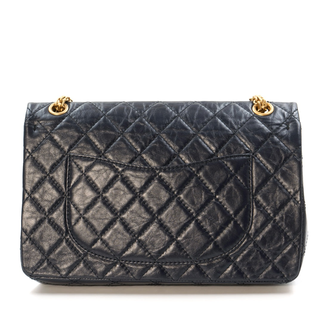 Chanel 2.55 Reissue Flap Bag in Navy Blue Quilted Crinkled Leather with Gold Tone Hardware
