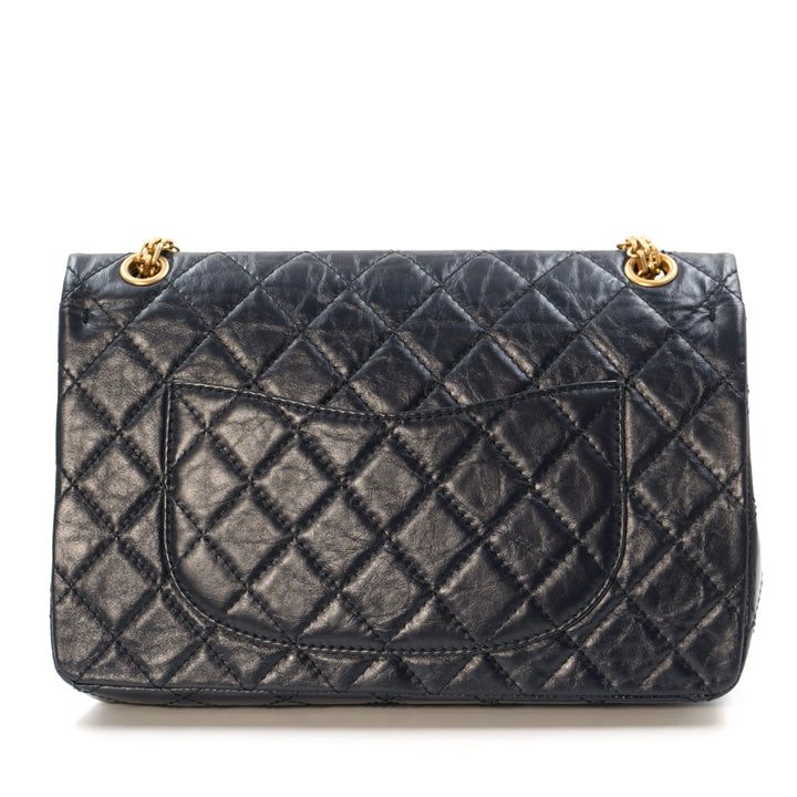 Chanel 2.55 Reissue Flap Bag in Navy Blue Quilted Crinkled Leather with Gold Tone Hardware