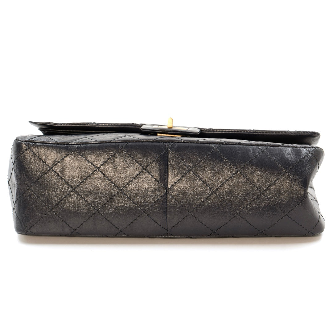 Chanel 2.55 Reissue Flap Bag in Navy Blue Quilted Crinkled Leather with Gold Tone Hardware