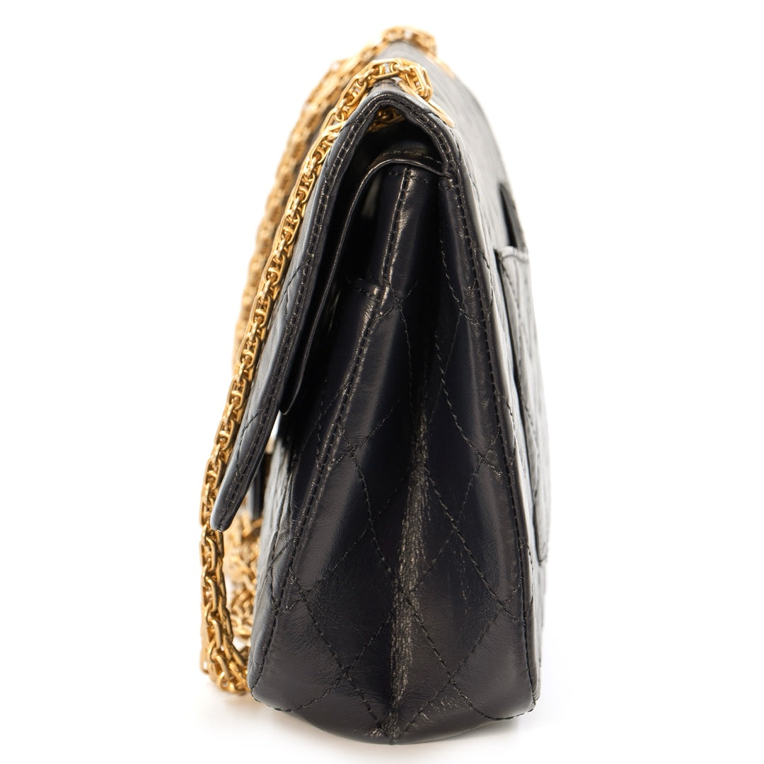 Chanel 2.55 Reissue Flap Bag in Navy Blue Quilted Crinkled Leather with Gold Tone Hardware