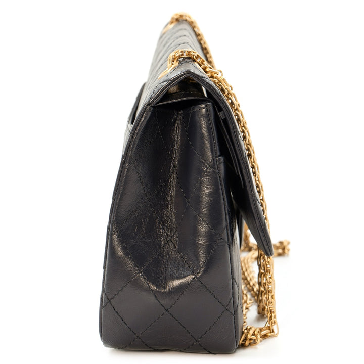 Chanel 2.55 Reissue Flap Bag in Navy Blue Quilted Crinkled Leather with Gold Tone Hardware