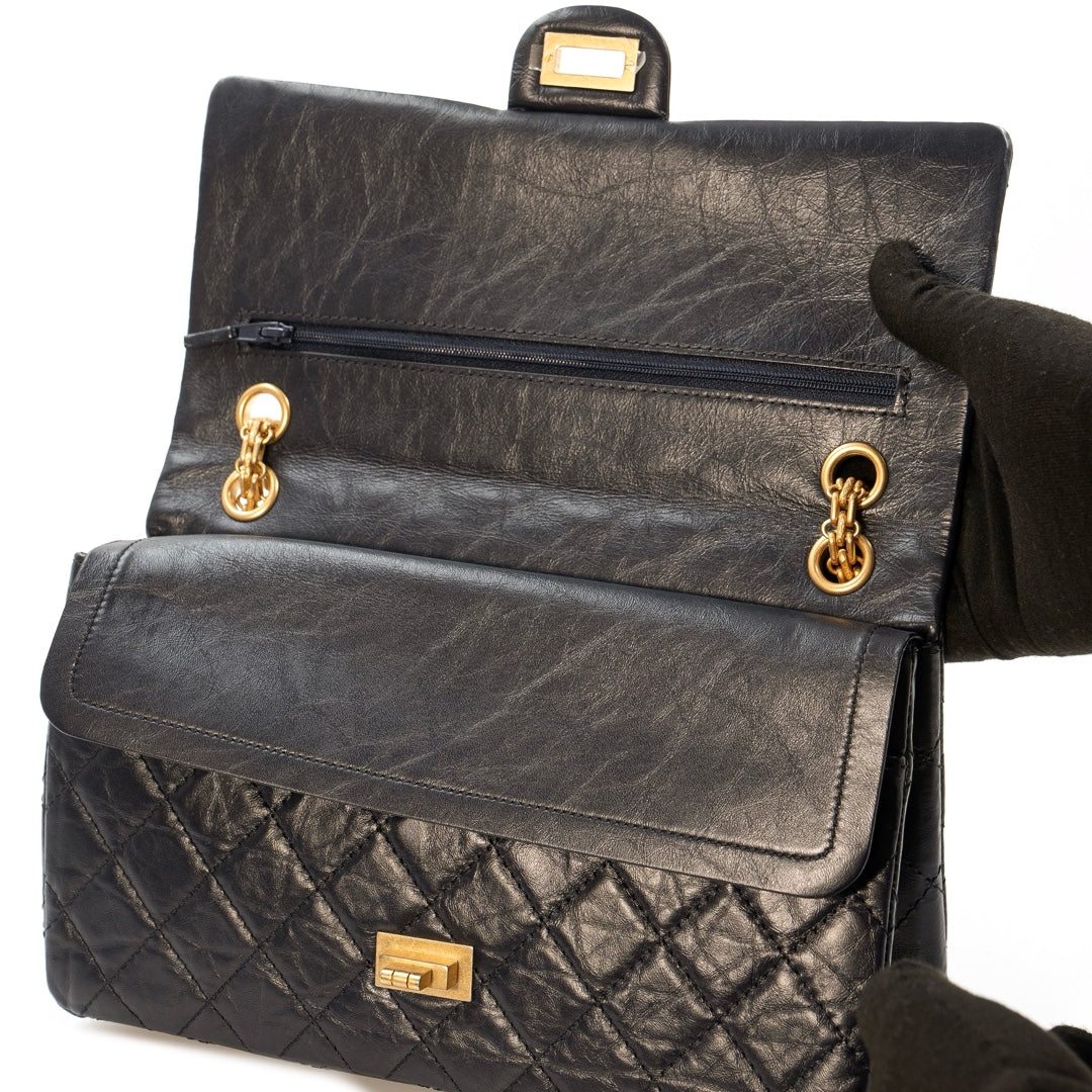 Chanel 2.55 Reissue Flap Bag in Navy Blue Quilted Crinkled Leather with Gold Tone Hardware