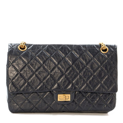 Chanel 2.55 Reissue Flap Bag in Navy Blue Quilted Crinkled Leather with Gold Tone Hardware