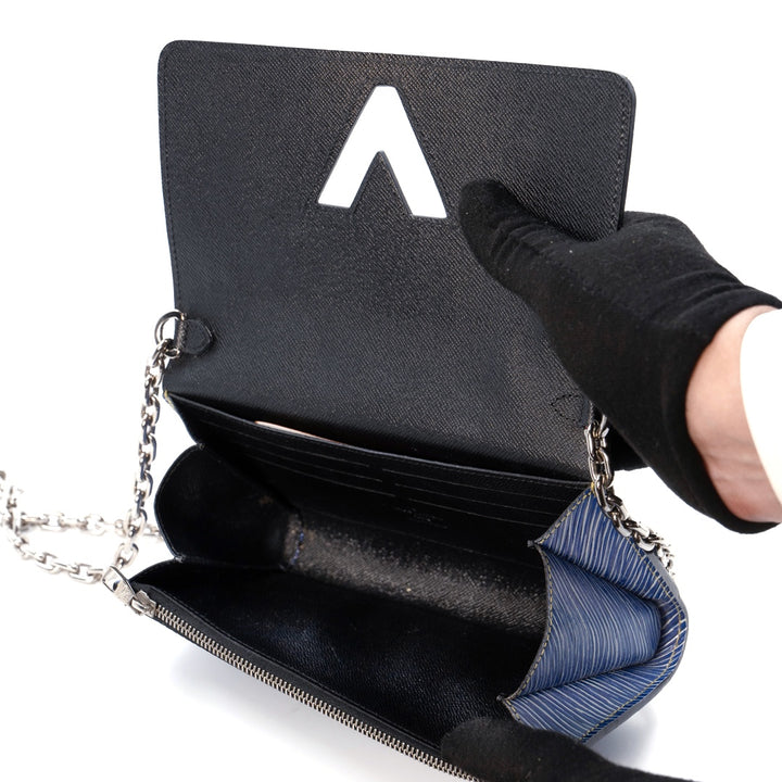 Louis Vuitton Twist Chain Wallet in Blue Epi Leather with Multicolor Azteque Pattern