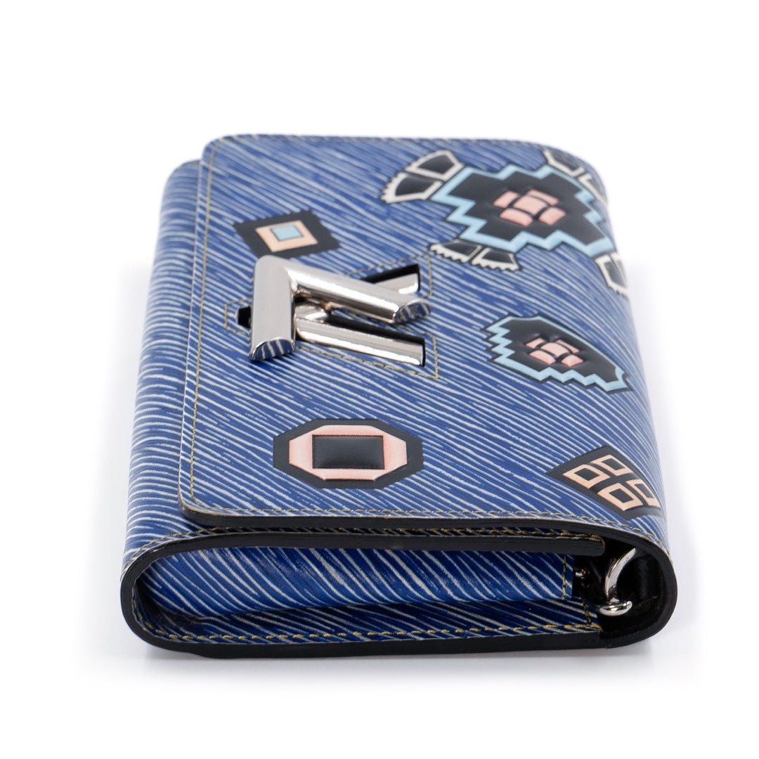 Louis Vuitton Twist Chain Wallet in Blue Epi Leather with Multicolor Azteque Pattern