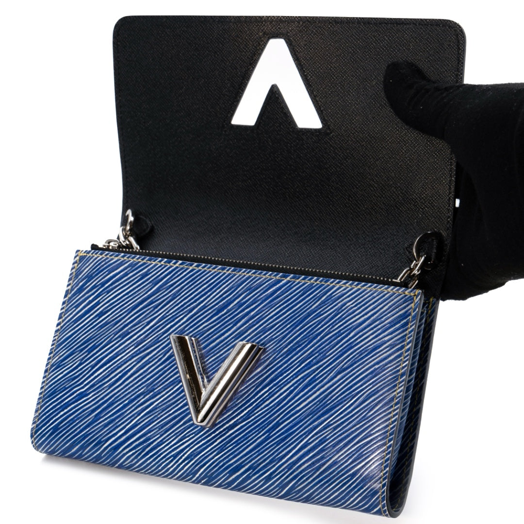 Louis Vuitton Twist Chain Wallet in Blue Epi Leather with Multicolor Azteque Pattern