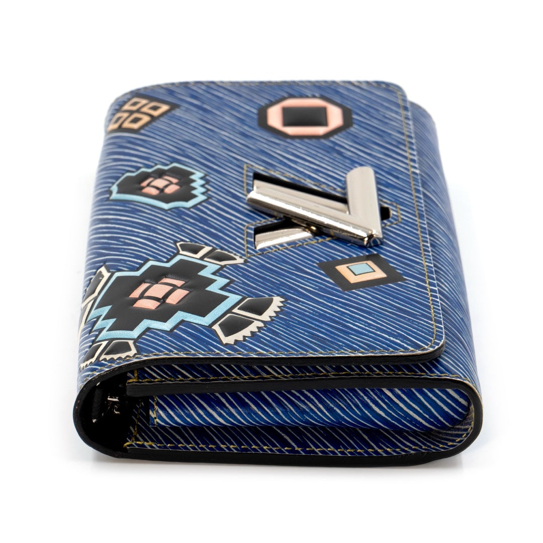 Louis Vuitton Twist Chain Wallet in Blue Epi Leather with Multicolor Azteque Pattern