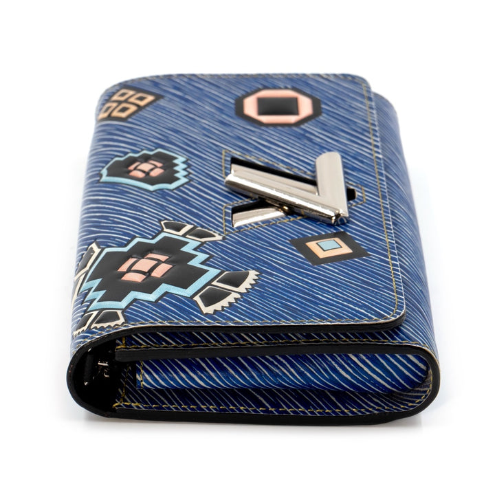 Louis Vuitton Twist Chain Wallet in Blue Epi Leather with Multicolor Azteque Pattern