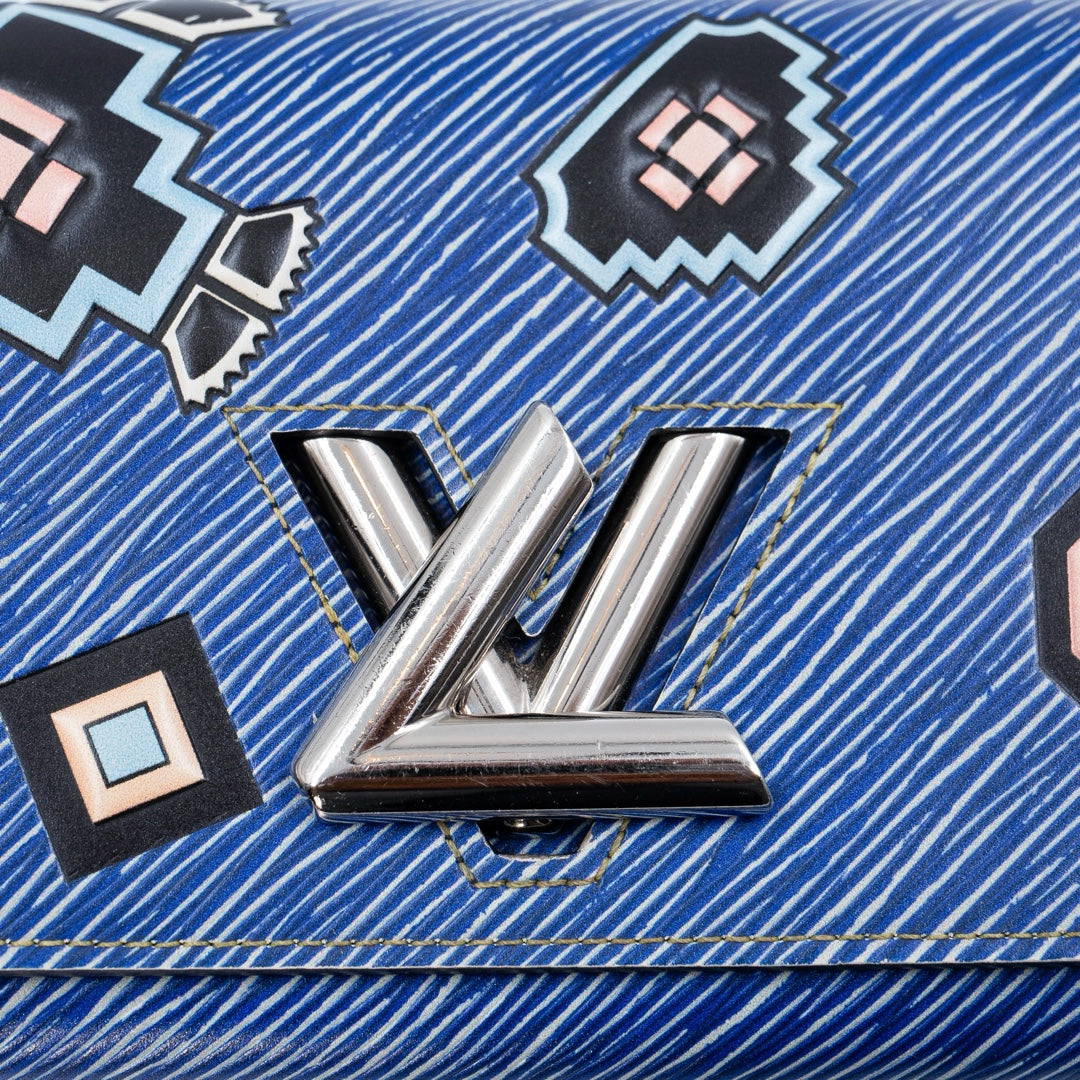 Louis Vuitton Twist Chain Wallet in Blue Epi Leather with Multicolor Azteque Pattern