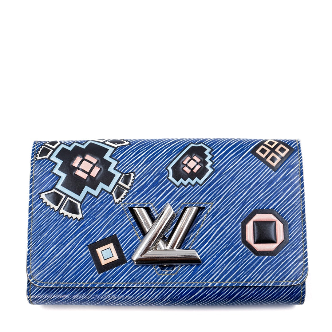 Louis Vuitton Twist Chain Wallet in Blue Epi Leather with Multicolor Azteque Pattern