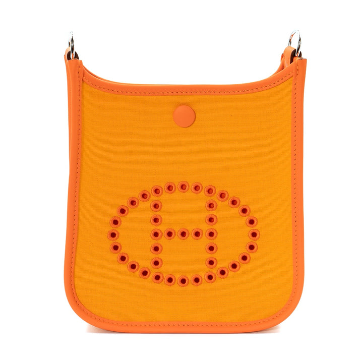 Hermès Neo Evelyne TPM Bag in Feu & Jaune d’Or Toile Officier with Swift Leather Trim and Palladium Hardware