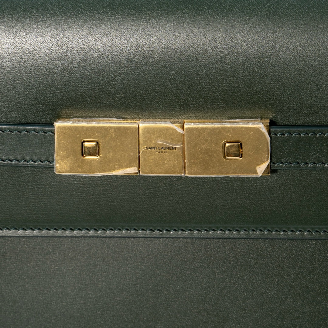Saint Laurent Manhattan shoulder bag in a dark green smooth calfskin leather