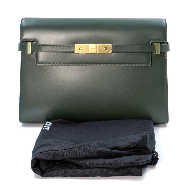 Saint Laurent Manhattan shoulder bag in a dark green smooth calfskin leather