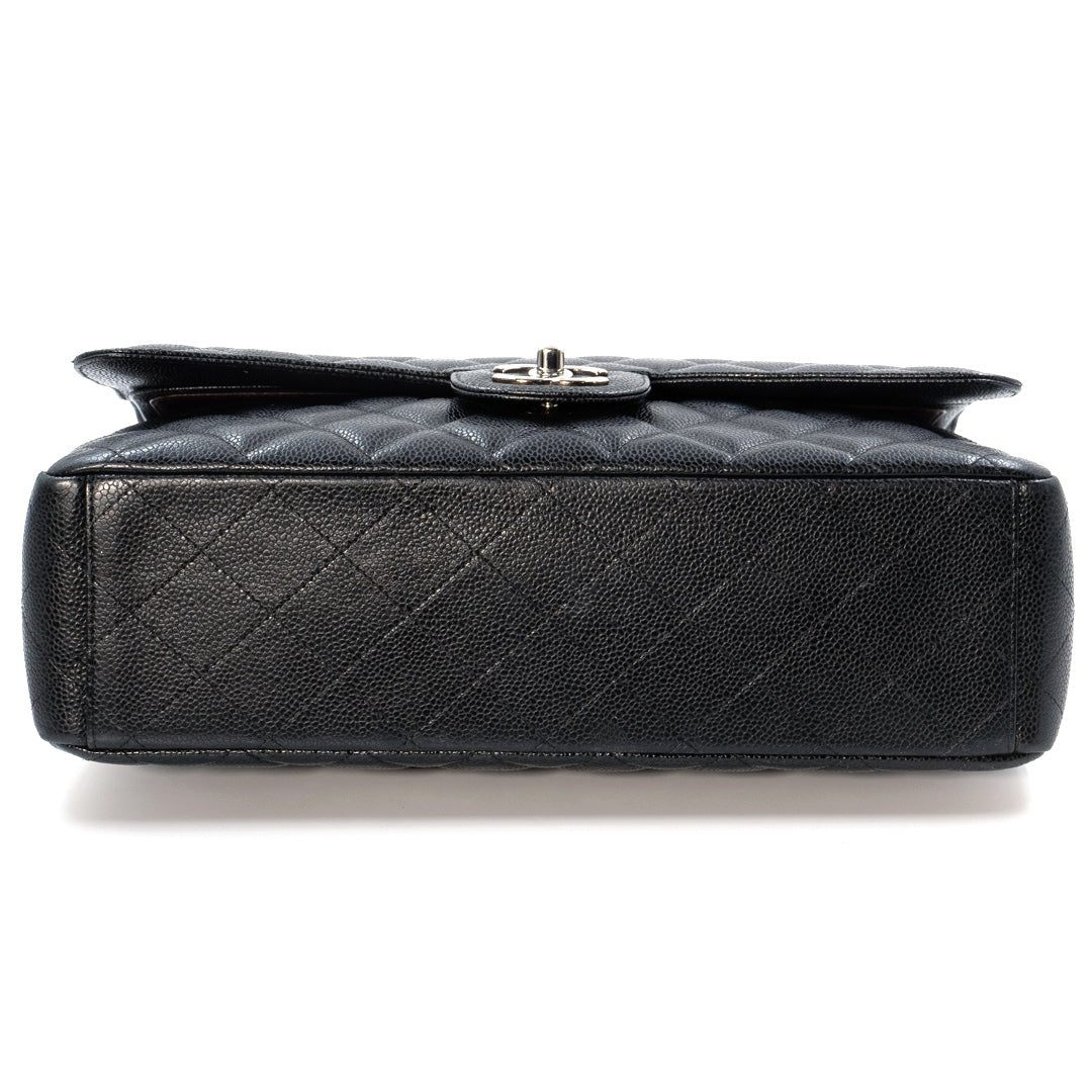 Chanel Black Maxi Classic Caviar Double Flap bag with silver-tone hardware