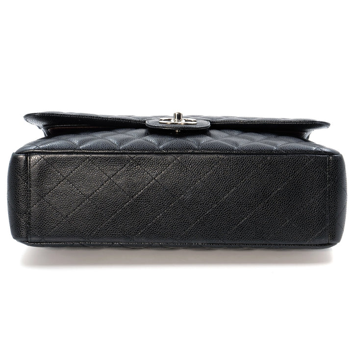 Chanel Black Maxi Classic Caviar Double Flap bag with silver-tone hardware
