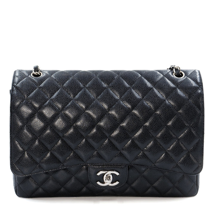 Chanel Black Maxi Classic Caviar Double Flap bag with silver-tone hardware