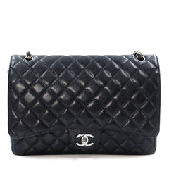 Chanel Black Maxi Classic Caviar Double Flap bag with silver-tone hardware