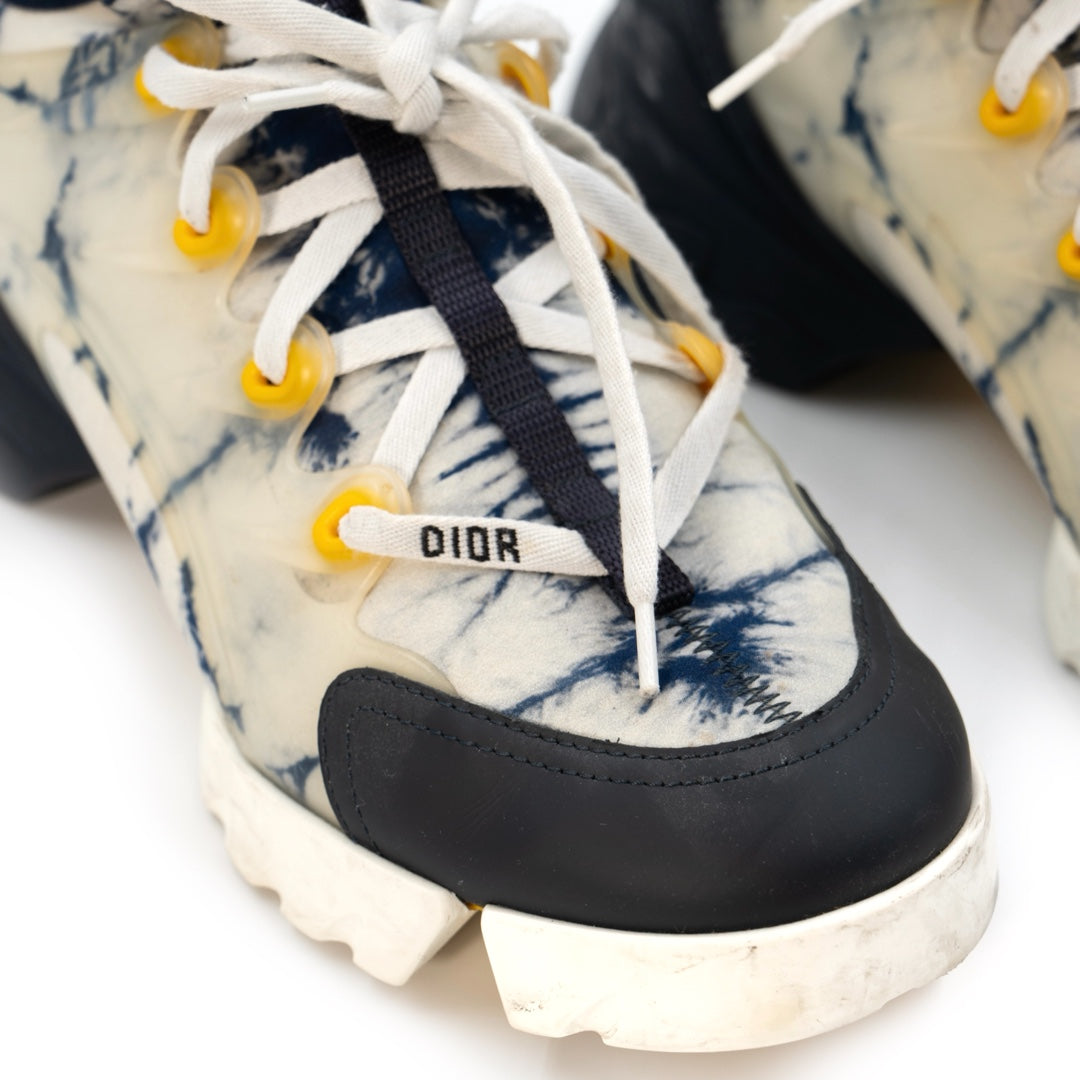 Dior D-Connect Sneakers in Blue Tie-Dye with Chunky Rubber Sole