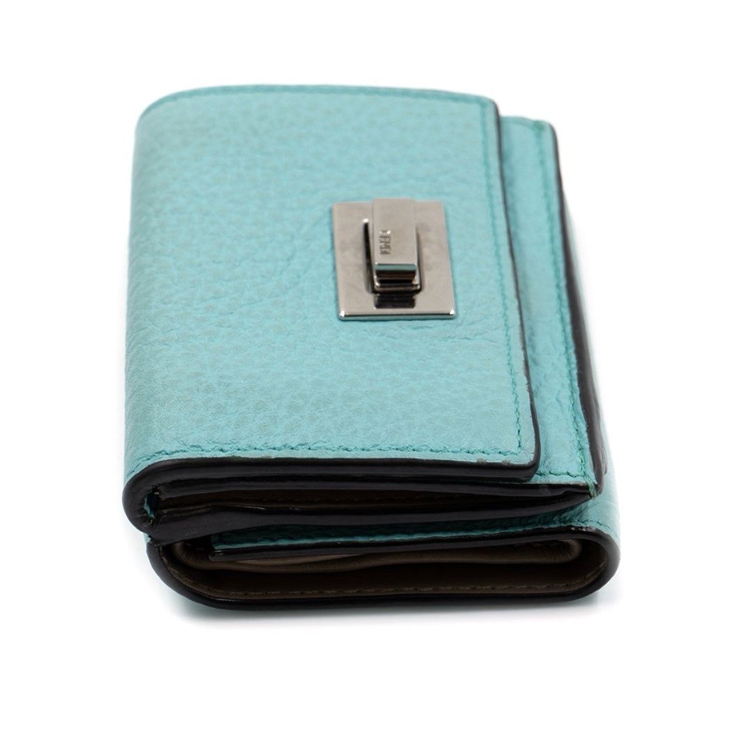 Fendi Selleria Leather Sky Blue Micro Trifold Wallet - Gemaee  UAE