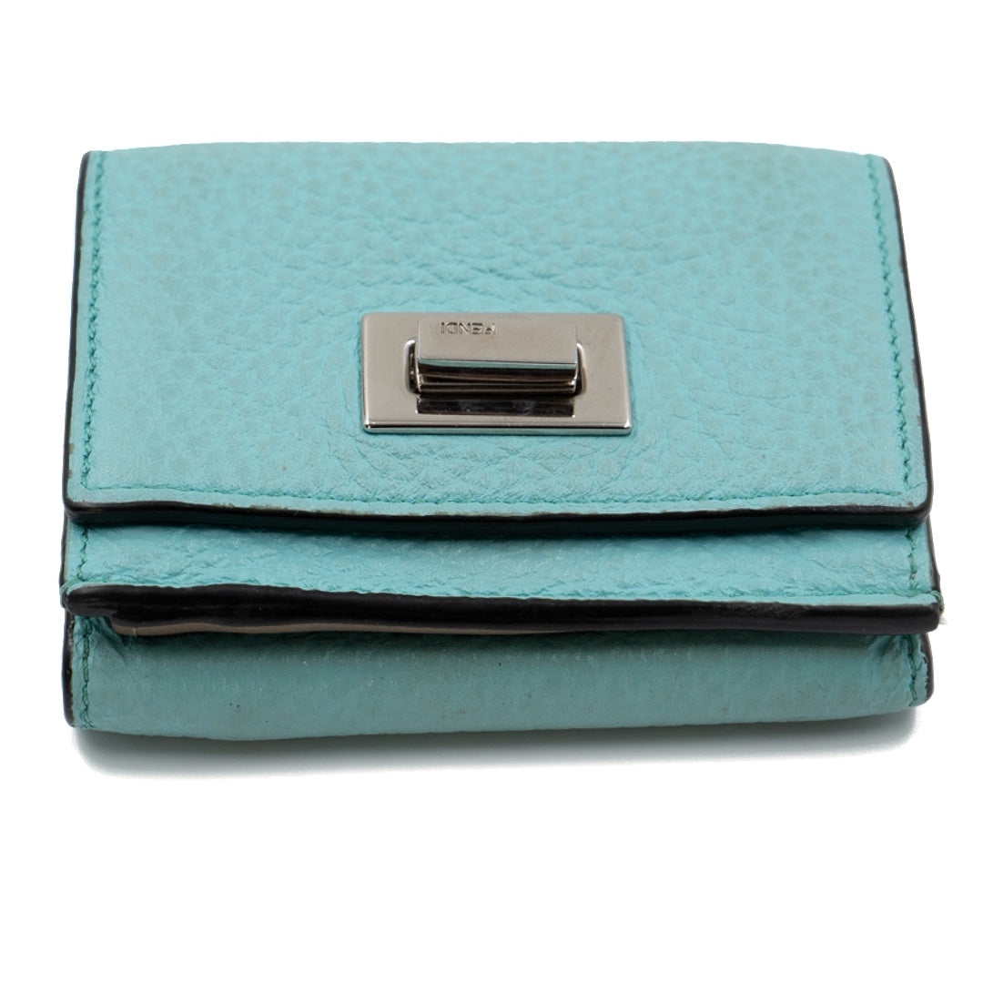 Fendi Selleria Leather Sky Blue Micro Trifold Wallet - Gemaee  UAE