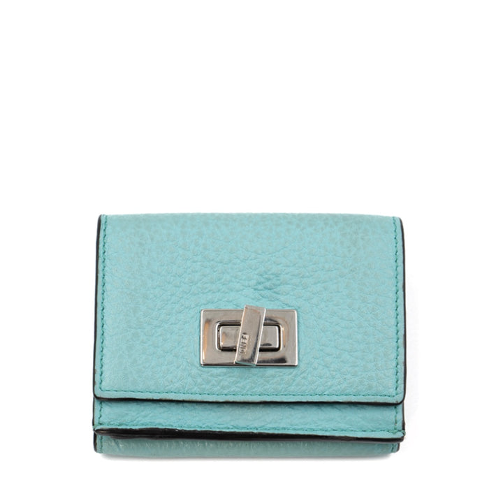 Fendi Selleria Leather Sky Blue Micro Trifold Wallet - Gemaee  UAE