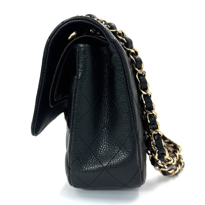 Chanel Medium Classic Double Flap Bag in Black Caviar Leather with Gold Hardware