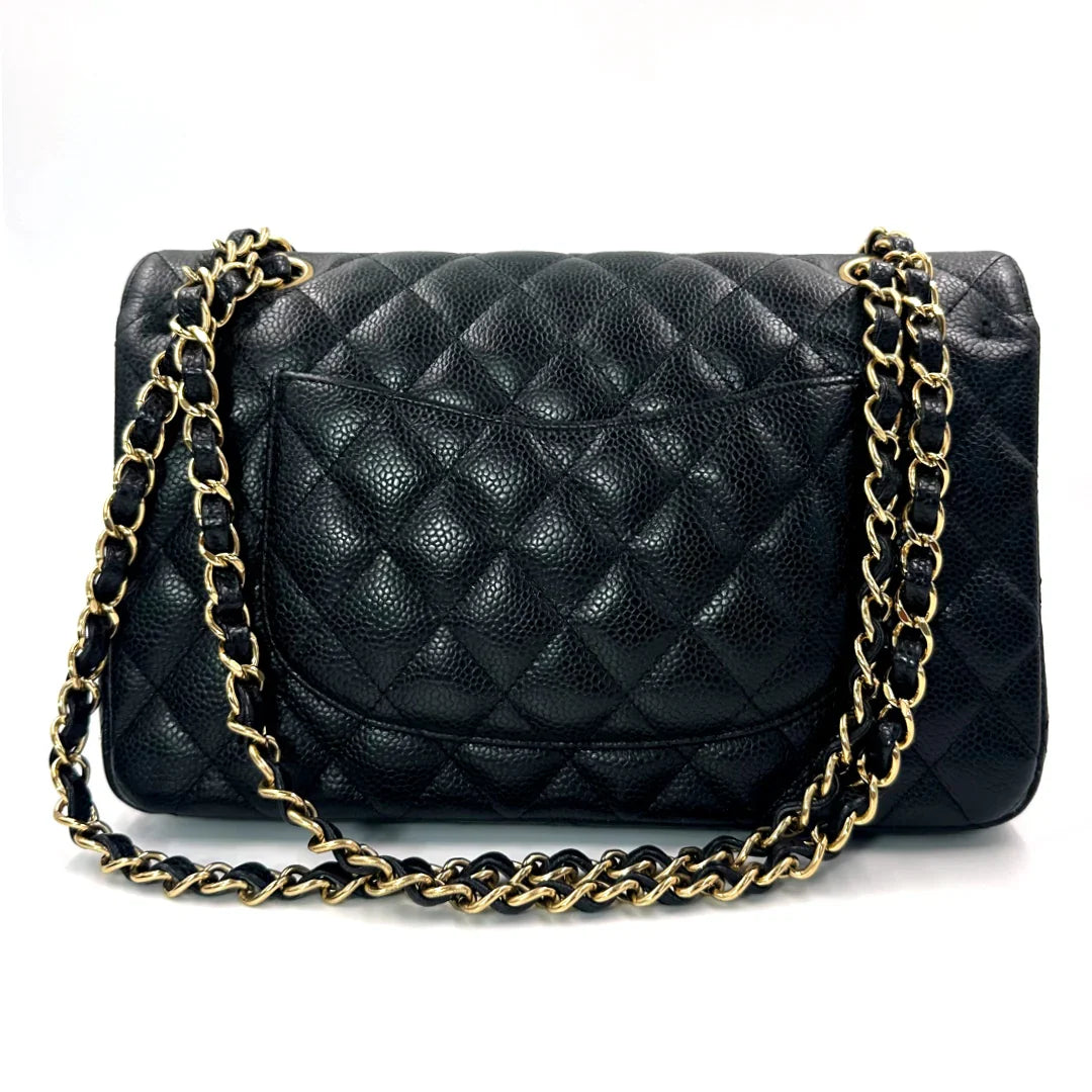 Chanel Medium Classic Double Flap Bag in Black Caviar Leather with Gold Hardware