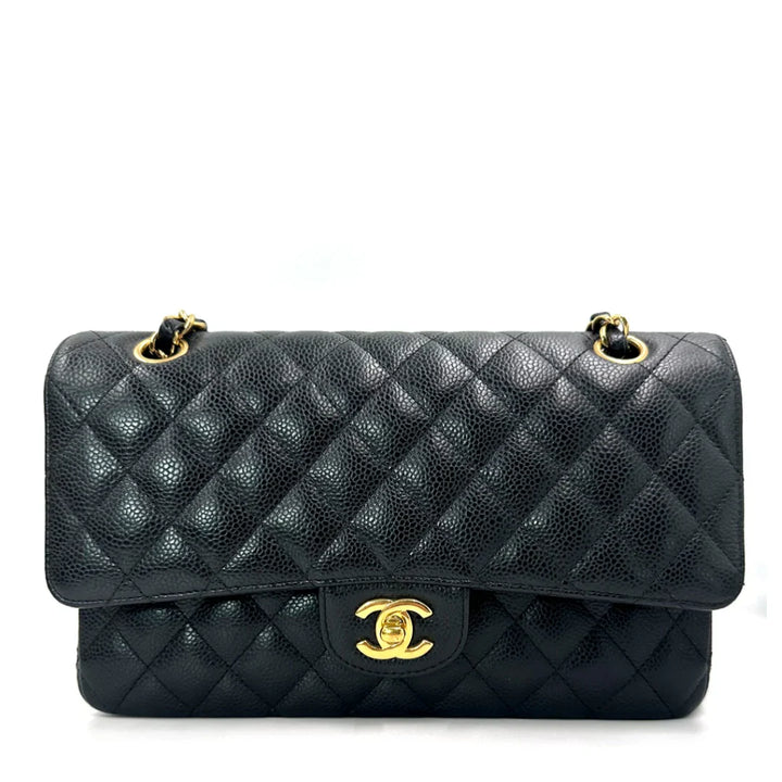 Chanel Medium Classic Double Flap Bag in Black Caviar Leather with Gold Hardware