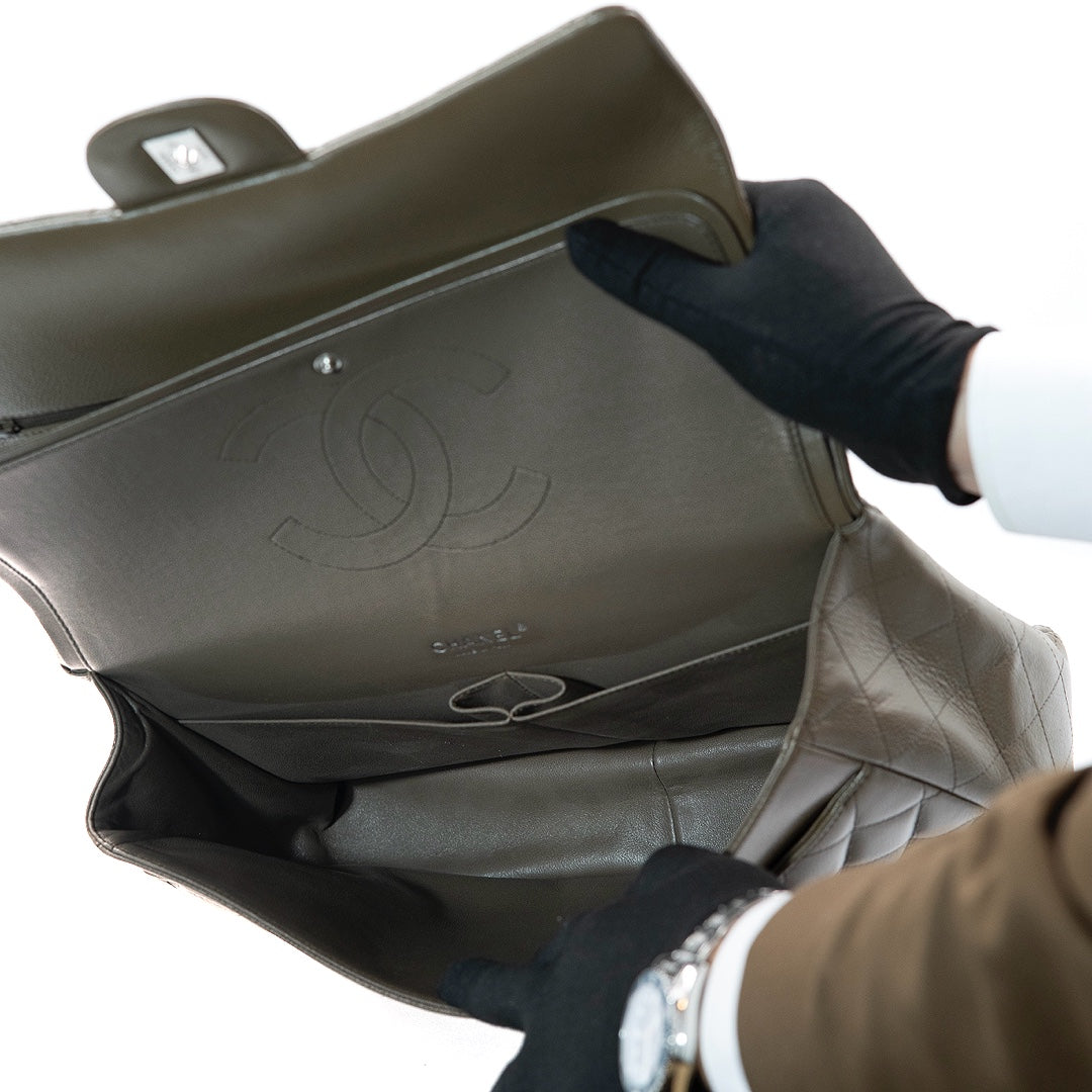 Chanel Double Flap Maxi Bag in Dark Taupe Caviar Leather with Silver Tone Hardware - Gemaee  UAE