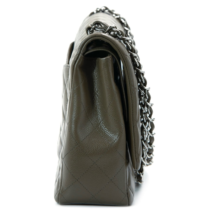 Chanel Double Flap Maxi Bag in Dark Taupe Caviar Leather with Silver Tone Hardware - Gemaee  UAE