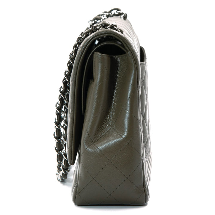 Chanel Double Flap Maxi Bag in Dark Taupe Caviar Leather with Silver Tone Hardware - Gemaee  UAE