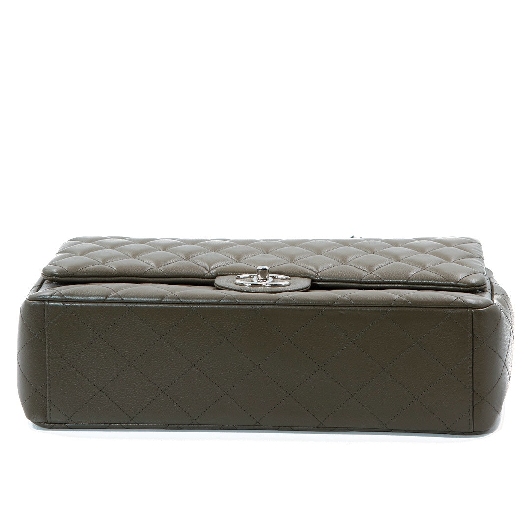 Chanel Double Flap Maxi Bag in Dark Taupe Caviar Leather with Silver Tone Hardware - Gemaee  UAE