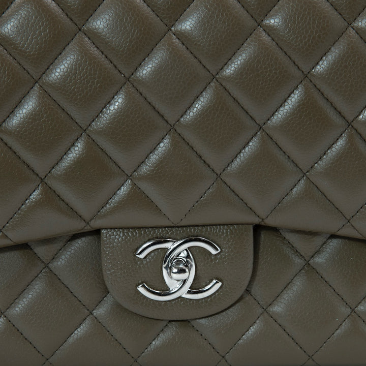 Chanel Double Flap Maxi Bag in Dark Taupe Caviar Leather with Silver Tone Hardware - Gemaee  UAE