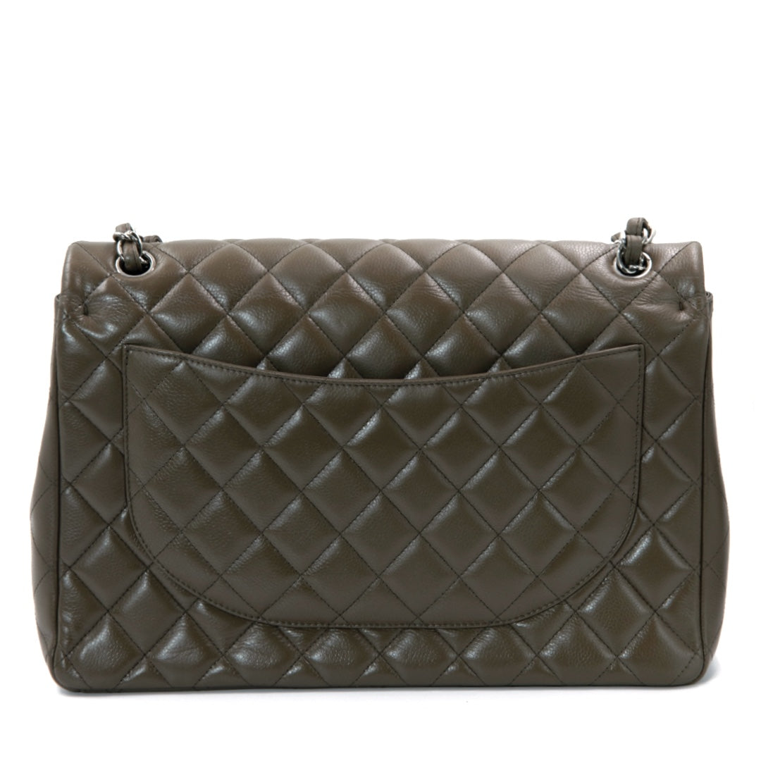 Chanel Double Flap Maxi Bag in Dark Taupe Caviar Leather with Silver Tone Hardware - Gemaee  UAE