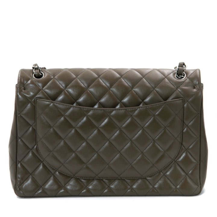 Chanel Double Flap Maxi Bag in Dark Taupe Caviar Leather with Silver Tone Hardware - Gemaee  UAE