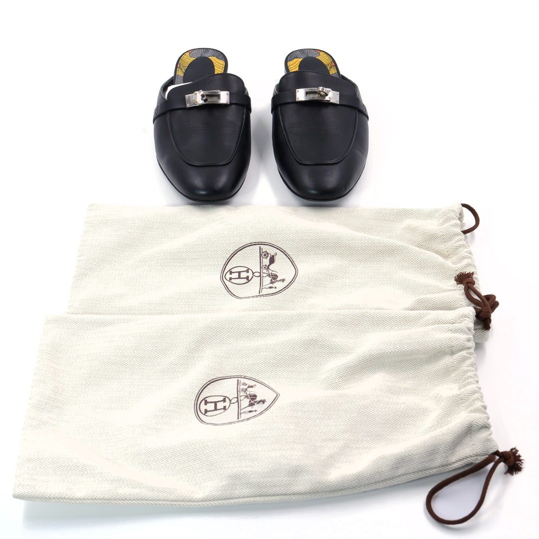 Hermès Black OZ Flat Mules