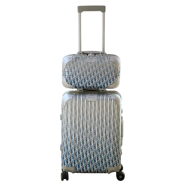 Dior x Rimowa Gradient Blue Oblique Aluminum Carry On Suitcase & Matching Hand Case Set