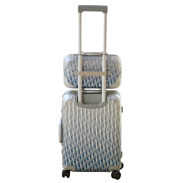Dior x Rimowa Gradient Blue Oblique Aluminum Carry On Suitcase & Matching Hand Case Set