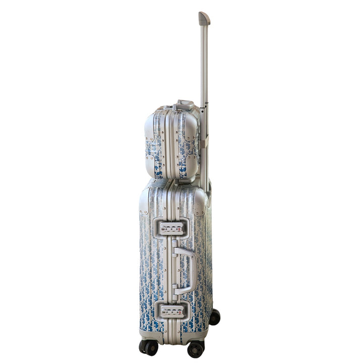 Dior x Rimowa Gradient Blue Oblique Aluminum Carry On Suitcase & Matching Hand Case Set