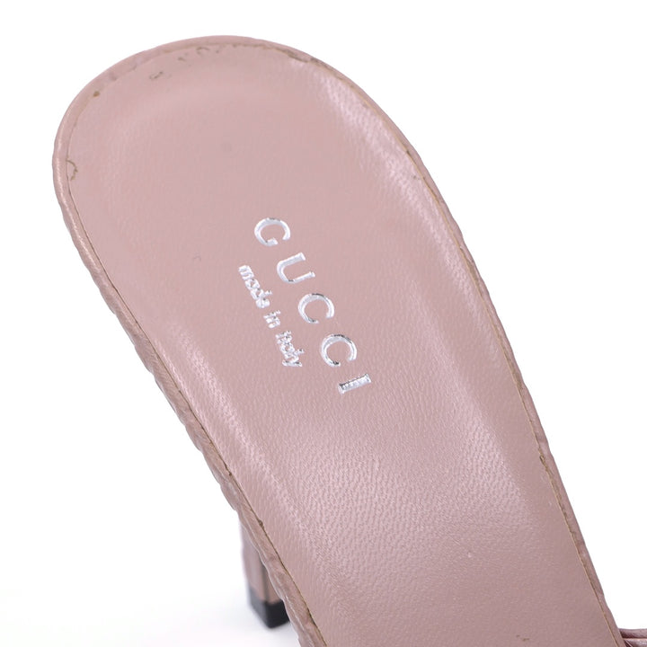 GUCCI Pale Pink Guccissima Leather Horsebit Peep-Toe Mule Sandals
